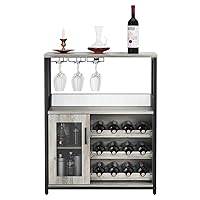 Wine Bar Rack Cabinet with Detachable Wine Rack, Bar Cabinet with Glass Holder, Small Sideboard and Buffet Cabinet with Mesh Door (Grey)