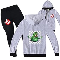 OYLIE Unisex Kids Full Zip Jacket and Sweatpants Set,Ghostbusters Graphic Long Sleeve Sweatshirt with Hood for Boys