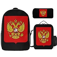 Coat of Arms of Russia Print 17 Inch Laptop Backpack Lunch Bag Pencil Case Lightweight 3 Piece Set for Travel Hiking