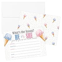DISTINCTIVS What's the Scoop - Team He or Team She - Ice Cream Gender Reveal Baby Shower Party Invitations – 10 Cards