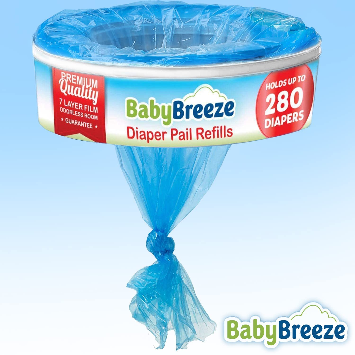 BabyBreeze Diaper Pail Refill Bags Compatible with Playtex Diaper Genie Pails Odor Absorbing Diaper Disposal Trash Bags - 1400 Count (5-Pack)