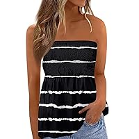 Women's Summer Fashionable Tube Tops Cute and Sexy Off-Shoulder Glittery Printed Sleeveless T-Shirts