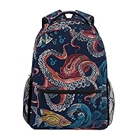 ALAZA Octopus Sea Wave And Tropical Fish Stylish Large Backpack Personalized Laptop iPad Tablet Travel School Bag with Multiple Pockets