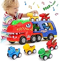 Toddler Car Toys for 1 2 3 4 Year Old Boy Birthday Gifts 5-in-1 Dinosaur Transport Trucks for Toddlers 1-3 with Dino Sounds & Lights Dinosaur Toys for Kids Boys Girrls 2-4 3-5 Christmas Birthday Gifts