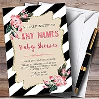 Black & White Floral Any Age Girls Invitations Baby Shower Invitations