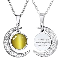 ChainsHouse Birthstones Necklaces for Women, Crescent Moon Pendant 12 Months Charm, Personalised Engraved Birthday Gifts Silver 20