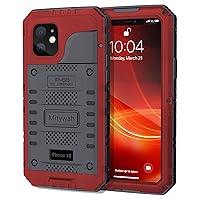 Mitywah Waterproof Case for iPhone 12, Heavy Duty Shockproof Case with Built-in Screen Protector, Full Body Underwater Protective Metal Case 6.1 inch, Red
