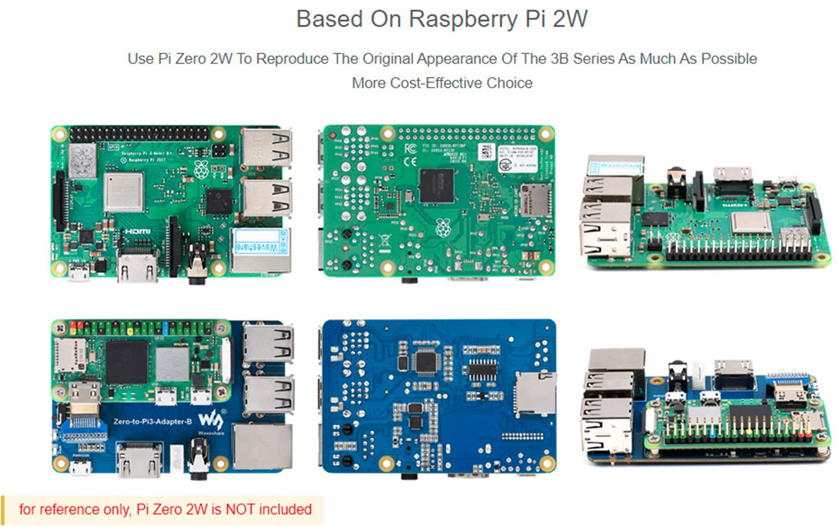 Raspberry Pi Zero 2W to Pi 3B/3B+ Adapter, Based on Raspberry Pi Zero 2 W to Reproduce Original Appearance of Pi 3B/3B+, Alternative for Raspberry Pi 3 Model B/3B+, Compatible with Pi 3B/ 3B+ HATs