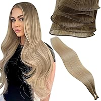 LaaVoo Sew in Hair Extensions Human Hair 22Inch 25G Virgin Genius Weft Human Hair Extensions for Women Bundle Balayage Tape in Hair Extensions Human Hair 22 Inch Brown to Blonde 20pcs/50g