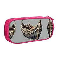 Old Viking Boats Print Large Pencil Case Pouch With Zipper,Adults Office Travel Stationery Makeup Bag