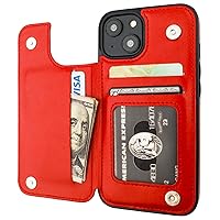 Compatible with iPhone 14 Wallet Case with Card Holder, PU Leather Kickstand Card Slots Case, Double Magnetic Clasp and Durable Shockproof Cover 6.1 Inch (Red)
