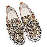 Women's Fashion Sneakers Platform Rhinestones Glitter Slip On Casual Shoes Cute Bowknot Flat Loafers Walking
