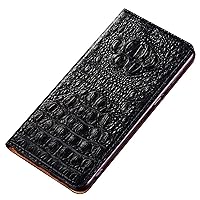 Stent Function Folio Phone Cover Holster, for Samsung Galaxy S23 Ultra (2023) 6.8 Inch Crocodile Pattern Leather Flip Case [Card Holder],Black