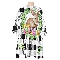 Easter Bunny Barber Cape - Salon Hair Cutting Cape for Women,Men,Kids,Adults,Black Buffalo Plaid Check Spring Egg Plant Haircut Cape with Elastic Neckline Hairdressing Stylist Cape Gown Accessories