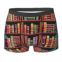 NEZIH Library Bookshelf Print Mens Boxer Briefs Funny Novelty Underwear Hilarious Gifts for Comfy Breathable