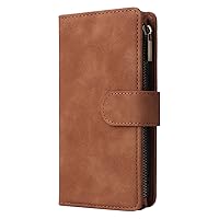 Wallet Case for Samsung Galaxy S23/s23plus/s23ultra, Pu Leather Magnetic Bukckle Phone Cases, Magnetic Folio Flip Leather Zipper Wrist Strap Kickstand,Coffee Color,S23 Plus 6.6''