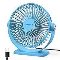 USB Powered Desk Fan Small Personal Fan 3 Speeds Strong Airflow Mini Fan 360°Rotation Portable Fan 5.1 Inch Table Fan for Home Office Bedroom Desktop, Blue, 4.9ft Cable