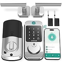 WiFi Door Lock with Handle Set - SMONET Fingerprint Smart Locks for Front Door, Deadbolt Keypad Bluetooth Digital Lock Set with Alexa, App Remote Control, Auto Lock, for Home Silver