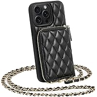LAMEEKU iPhone 14 Pro Max Wallet Case, RFID Crossbody Purse, Quilted Leather Shockproof 6.7 Inch-Black
