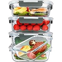 M MCIRCO [5-Packs, 36 Oz Glass Meal Prep Containers with Snap Locking Lids Glass Food Containers,Airtight Lunch Container,Microwave, Oven, Freezer and Dishwasher (4.5 Cup)