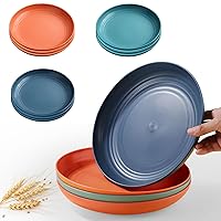 9 Pack 9 Inch Lightweight Wheat Straw Plates, Unbreakable Deep Dinner Plates, 6 Colors Plastic Plates Reusable, Assorted Dinnerware Sets, Microwave & Dishwasher Safe(Classic matte, 9 inch)