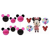 Minnie Birthday Party Decorations - Minnie Inspired Honeycomb Hanging Mouse Ears - Mylar Helium Minnie Balloons Set - Minnie Party Decor Bundle by Jolly Jon (Helium Foil Balloons)