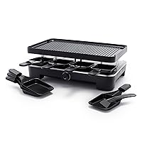 GreenLife Raclette Indoor Tabletop Grill, Healthy Ceramic Nonstick, 2-in-1 Grill and Griddle, 8 Square Nonstick Pans, Adjustable Temperature Control, Easy Indicator Light, PFAS-Free, Black