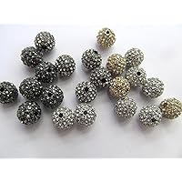 50pcs 10mm Bling Micro Pave Crystal black silver gold Shamballa Ball beads, Micro Pave Hematite Findings Charm, Round Ball connector