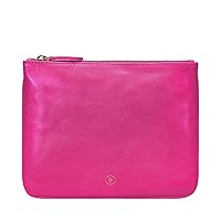 Maxwell Scott - Womens Luxury Designer Soft Leather Flat Makeup Bag Purse - Handmade in Italy- The Zeta Nappa - Hot Pink