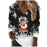 Christmas Shirt Snowflake/Reindeer/Christmas Tree Plaid Round Neck Tops Travel Fall Tshirts for Women