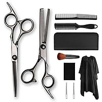 10 PCS Professional Black Hairdressing Scissors, Flat Scissors, Bangs Scissors, thinning Hair Cutting Tool Set with Flat Scissor Teeth Scissors Thinning and Cutting Hair Scissors