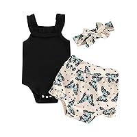 Baby Girls Summer Clothes Sets Floral Print Sleeveless Tank Tops Ruffled Shorts with Headband Cotton Outfits
