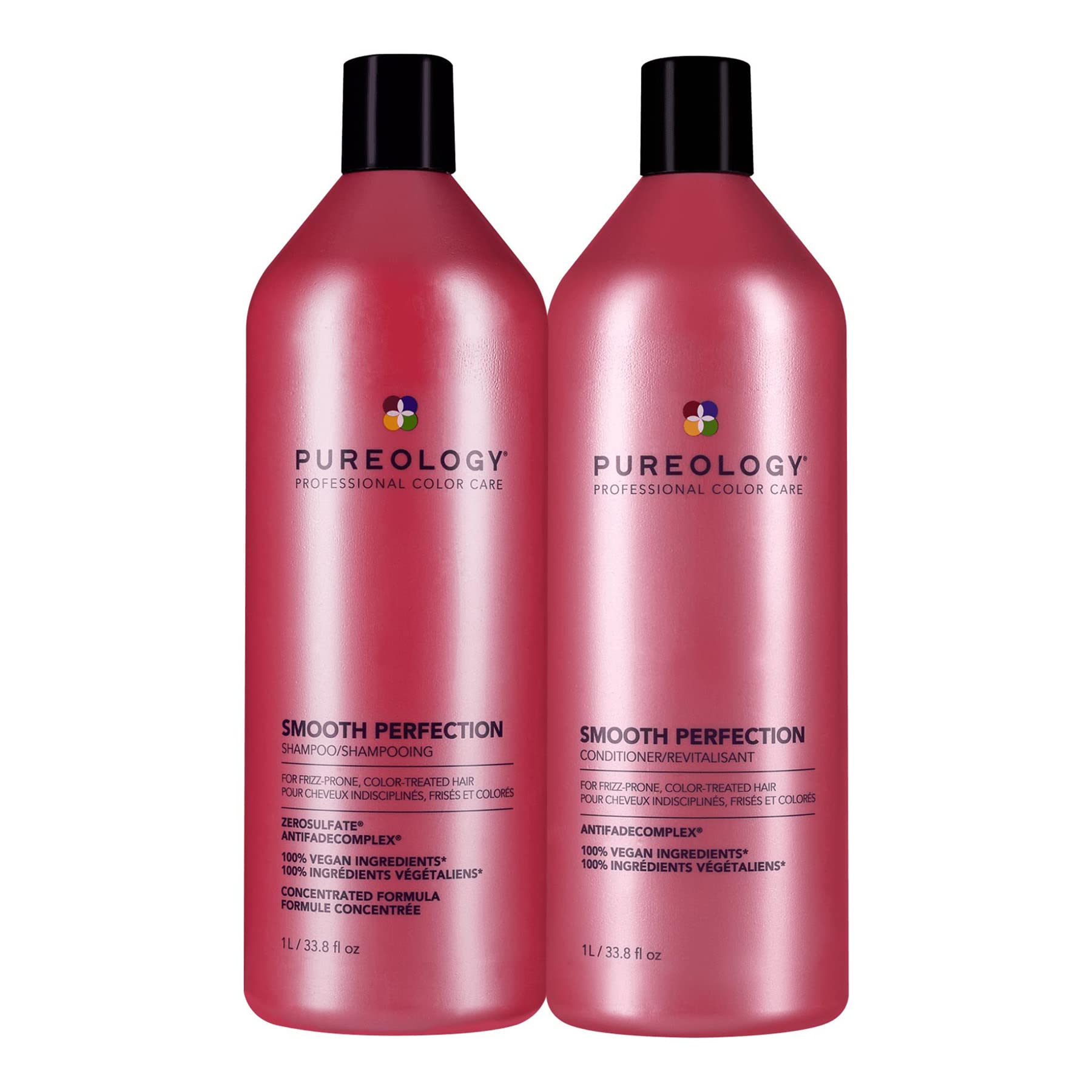 Pureology Smooth Perfection Anti Frizz Shampoo and Conditioner Set | Smooths Hair & Color Safe | Sulfate-Free | Vegan | Paraben-Free