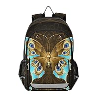 ALAZA Gold & Turquoise Butterfly Print Laptop Backpack Purse for Women Men Travel Bag Casual Daypack with Compartment & Multiple Pockets