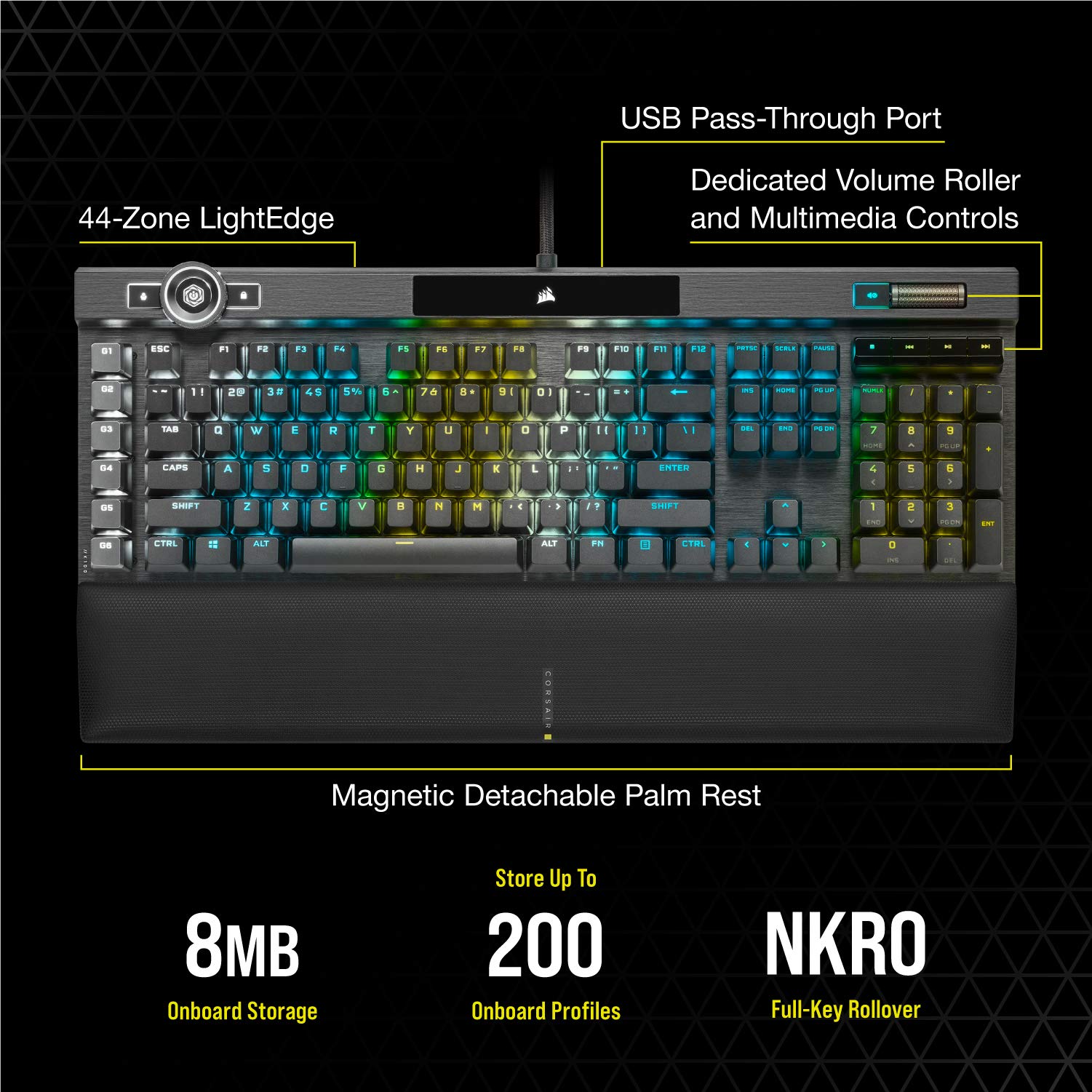 Corsair K100 RGB Mechanical Wired Gaming Keyboard - Cherry MX Speed Switches - PBT Double-Shot Keycaps - Elgato Stream Deck and iCUE Compatible - QWERTY NA Layout - Black