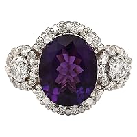 4.42 Carat Natural Violet Amethyst and Diamond (F-G Color, VS1-VS2 Clarity) 14K White Gold Cocktail Ring for Women Exclusively Handcrafted in USA