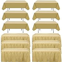 12 Pcs Plastic Table Skirts with Table Cloths for Rectangle Tables 54 x108 Inch Disposable Tablecloths 168 x 29 Inch Table Skirt for Baby Shower Wedding Birthday Party Decor(Gold)