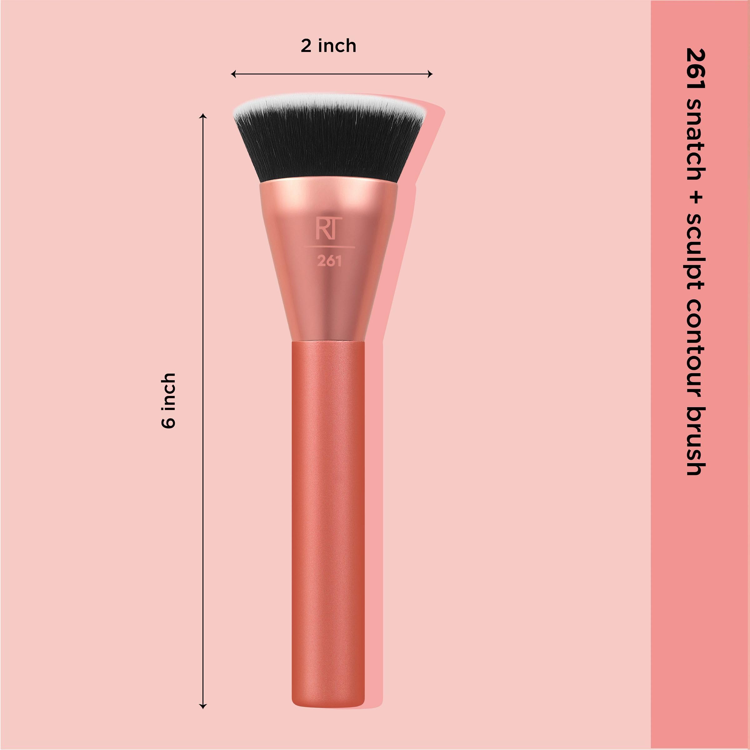 Real Techniques Snatch + Sculpt Contour Makeup Brush, For Liquid & Cream Contour & Bronzer, Flat Top & Oval Head For Blending & Buffing, Dense, Synthetic Bristles, Vegan & Cruelty Free, 1 Count