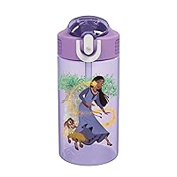 Zak Designs Disney Wish Kids Water Bottle For School or Travel, 16oz Durable Plastic Water Bottle With Straw, Handle, and Leak-Proof, Pop-Up Spout Cover (Asha & Valentino)