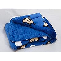 Home Must Haves Baby Ultra Thick Kid's Cartoon Sherpa Boy's Blue Monkey Printed Borrego Stroller Blanket, 39