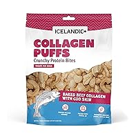Icelandic+ Collagen Puffs: Baked Beef Collagen with Cod Skin 2.5oz - Treats for Med-Lg Dogs, Crunchy Protein Bites