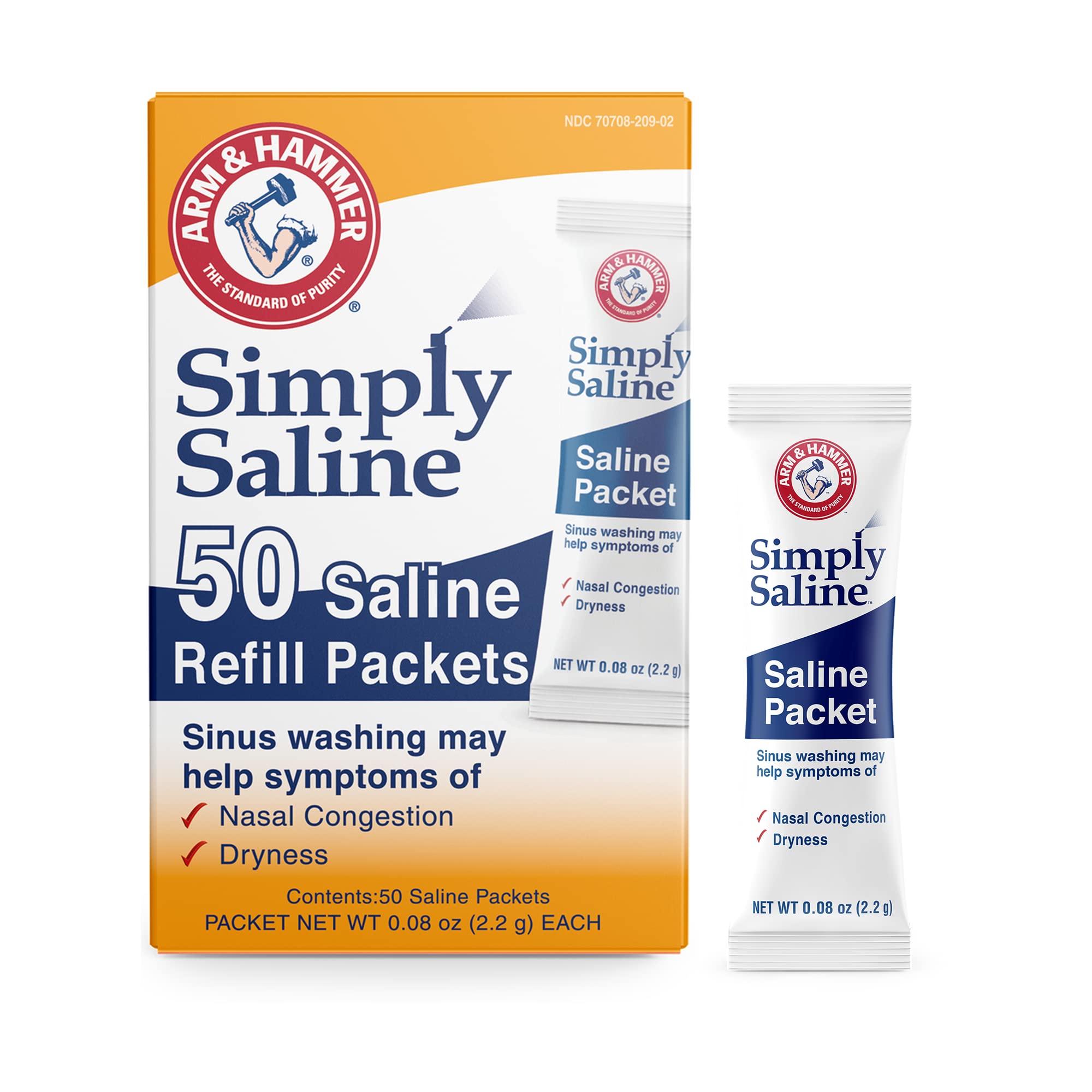 GuruNanda Arm & Hammer Pre-Mixed Saline Packets (50 Count) - Nasal Rinse Refills for Neti Pot - Salt Solution to Help Relieve Nasal Congestion, Dryness & Irritation, Sore Throat & Allergies