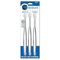 Brilliant Oral Care Adult Toothbrush with Soft Bristles, Round Head, and All-Around Clean for Teeth and Gums, Clear, 3 Pack