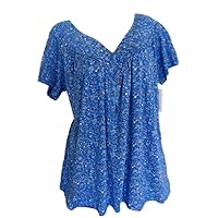 Plus Size V Neck Shirts for Women Short Sleeve Flowy Pleated Summer Tops Classic Printed Loose Casual Tunic Tees