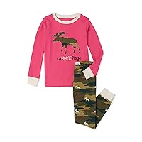 unisex child Long Sleeve Appliqué Pajama Set, Camooseflage - Pink, 2T US