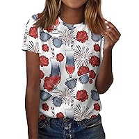 Plus Size 4Th of July Tops for Women Casual Crewneck Sweatshirts Short Sleeve Shirts Flag Printed Graphic Tees Blouses