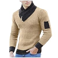 Costs for Men Sweater Collar Pullover Scarf High Men's Size England Color Solid Men's Sweaters Organic Wool