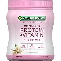 Complete Protein & Vitamin Shake Mix with Collagen & Fiber, Contains Vitamin C for Immune Health, Vanilla Flavored, 16 Oz