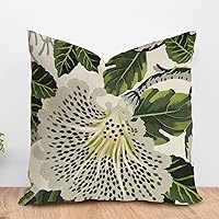 ArogGeld White and Green Flower Farmhouse Throw Pillow Cushion Grey Black Floral Green Leaf Cushion Cover Chinoiserie Chic Asian Double Side Accent Pillow for Living Room 18x18in White Linen