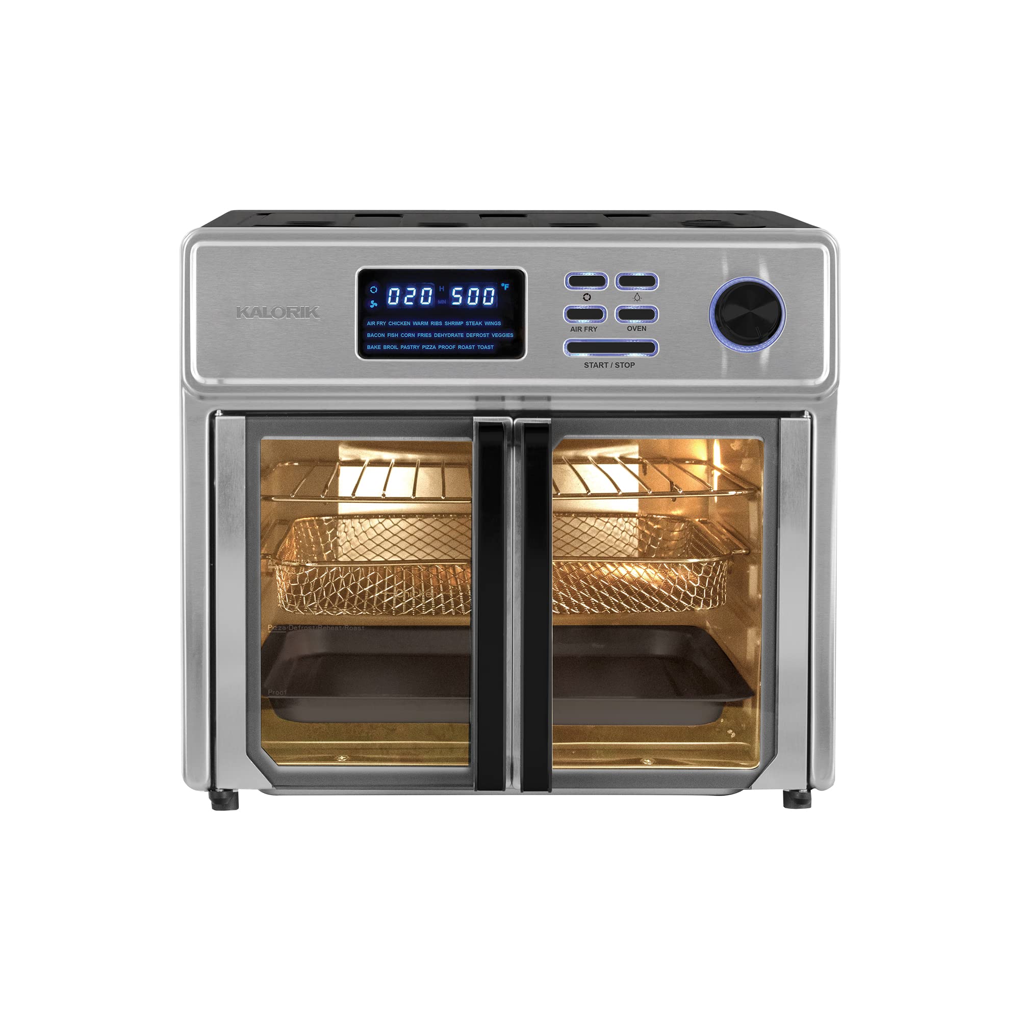 Kalorik MAXX® Complete Digital 26-Quart 10-in-1 Countertop Air Fryer Oven, 15 Deluxe Accessories & 60-Recipe Hardcover Cookbook, 21 Presets, 1700W, Stainless Steel, AFO 50253 OW